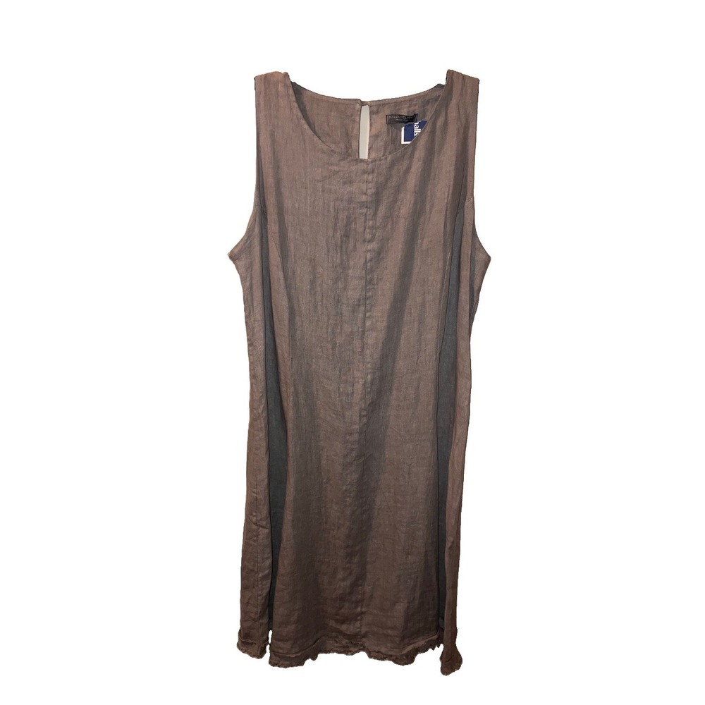 Piazza Del Tempio Linen Dress XL Gray NWT Sleeveless Lagenlook Raw Hem Italy
